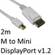 Mini DisplayPort to DisplayPort Cable 2m White DP 1.2 Gold Plated Mini DisplayPort to DisplayPort Cable 2m White DP 1.2 Gold Plated